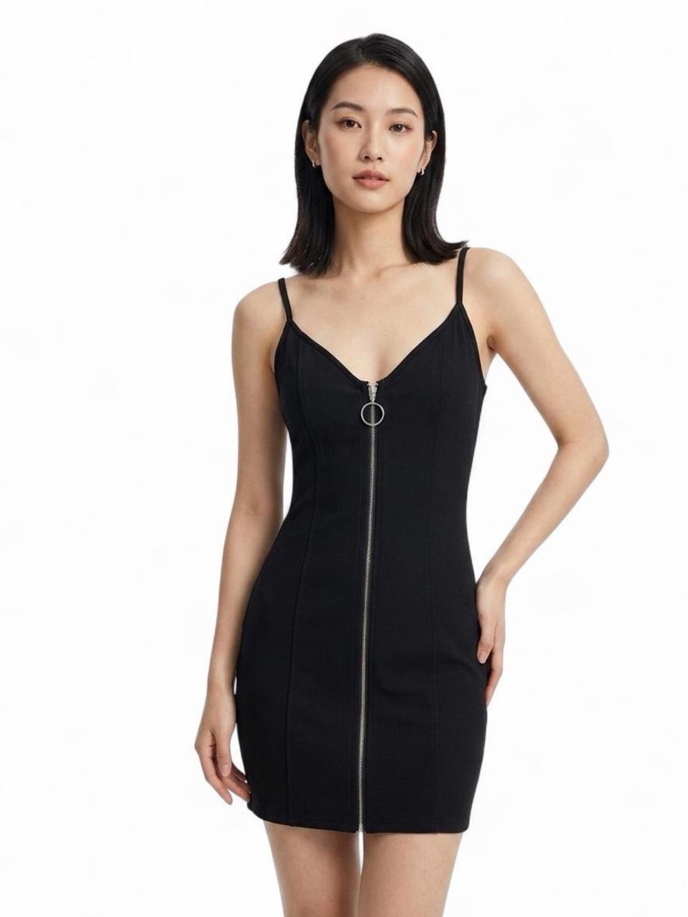 Black Zip Front Bodycon Mini Dress Indie Sleaze Y2K Going Out Dress